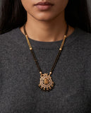 Gold-Toned Mangalsutra with Lakshmi Pendant & Black Bead Chain