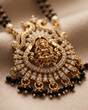 Gold-Toned Mangalsutra with Lakshmi Pendant & Black Bead Chain