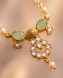 Gold-Toned Mangalsutra with Mint Green Stone & Kundan Pendant