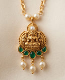 Gold-Toned Mangalsutra with Lakshmi Pendant & Green Stone Detailing