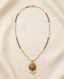 Gold-Toned Mangalsutra with Lakshmi Pendant & Green Stone Detailing