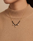 Gold-Toned Mangalsutra with Triple Floral CZ Pendant