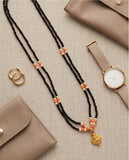 Double-Strand Black Bead Mangalsutra with Coral & Pearl Accents