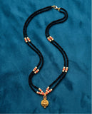 Double-Strand Black Bead Mangalsutra with Coral & Pearl Accents